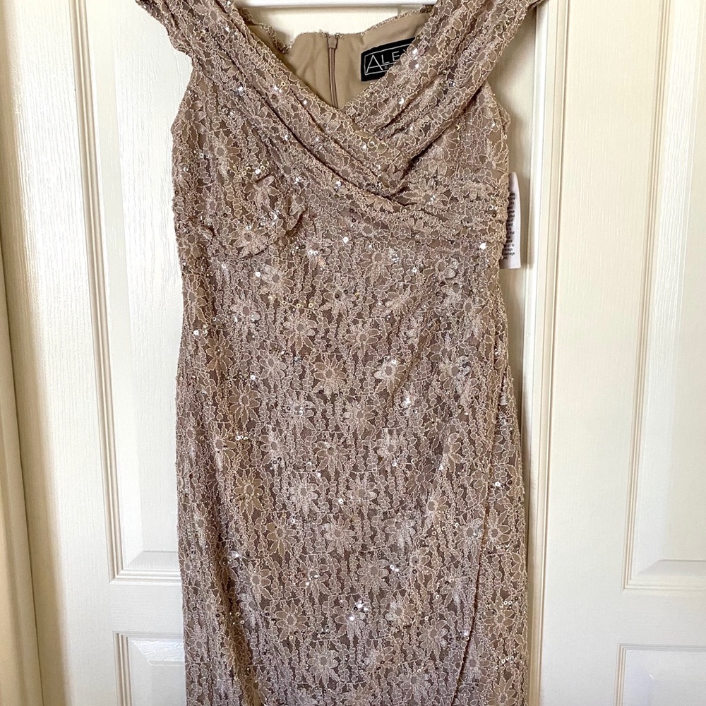 NWT Alex Evenings Off-Shoulder Sequin Lace Dress
